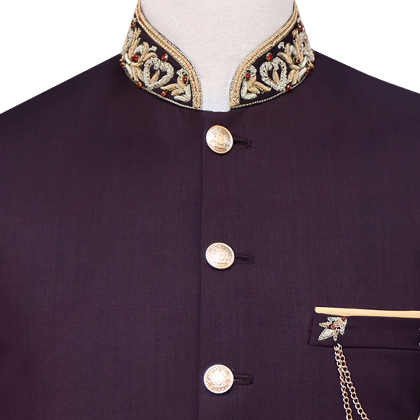 Italian maroon fabric with hand-embroidered prince coat 3