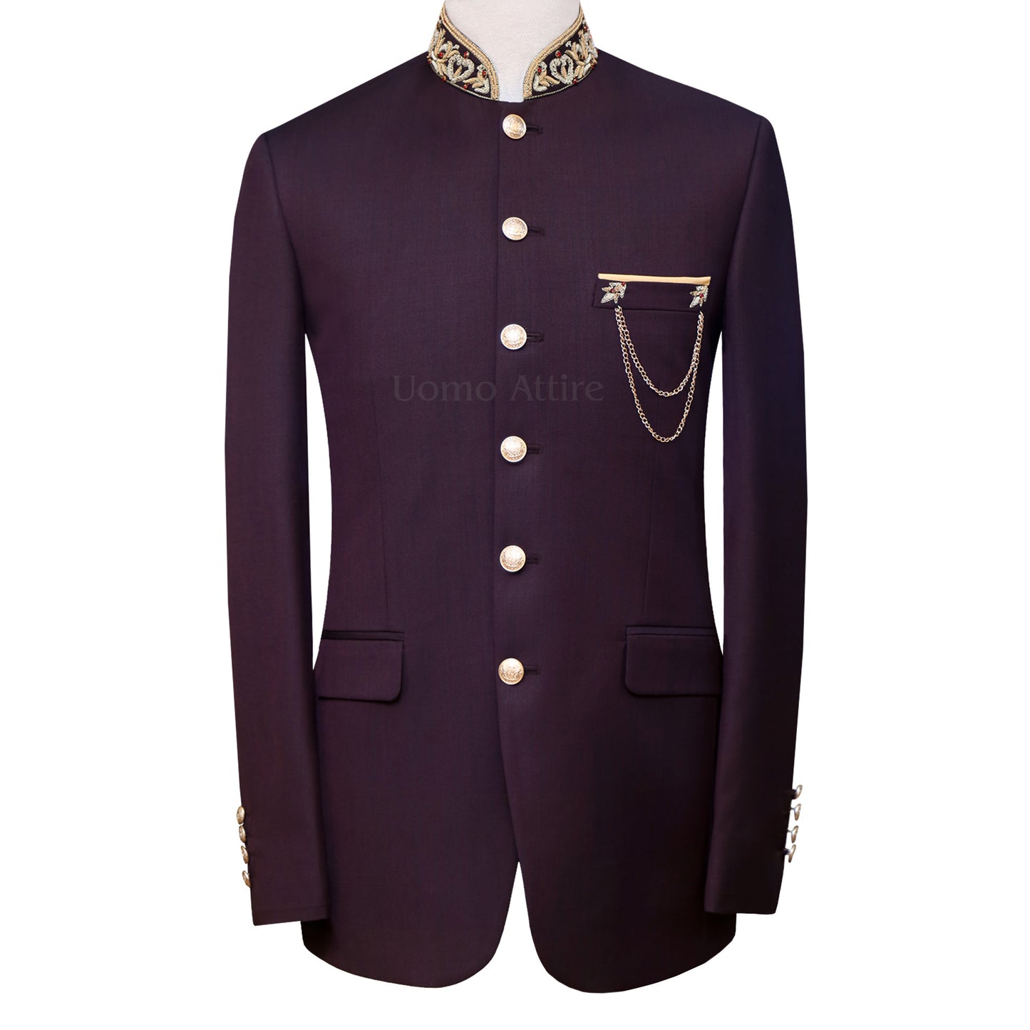 Italian maroon fabric with hand-embroidered prince coat