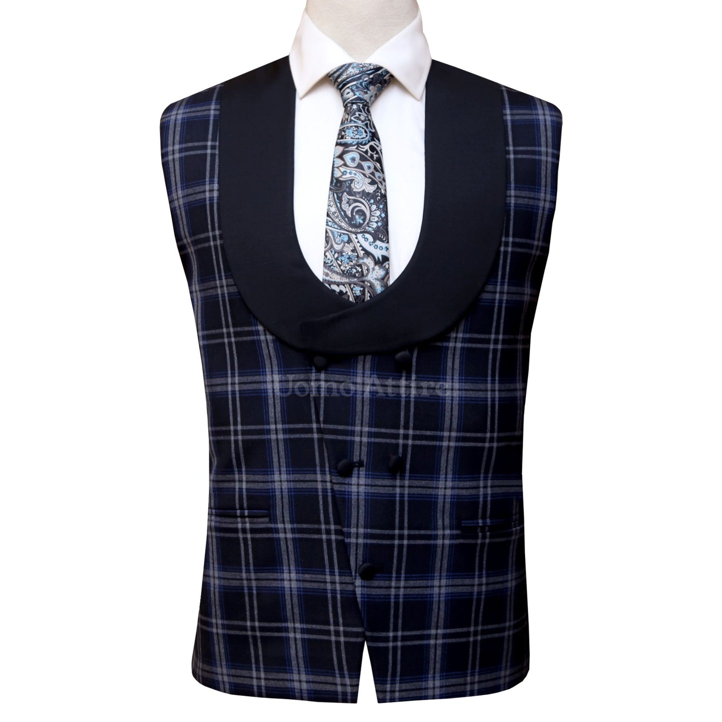 Black Wedding Suit for men in US | Custom made black wedding suit with Check Vest in USA