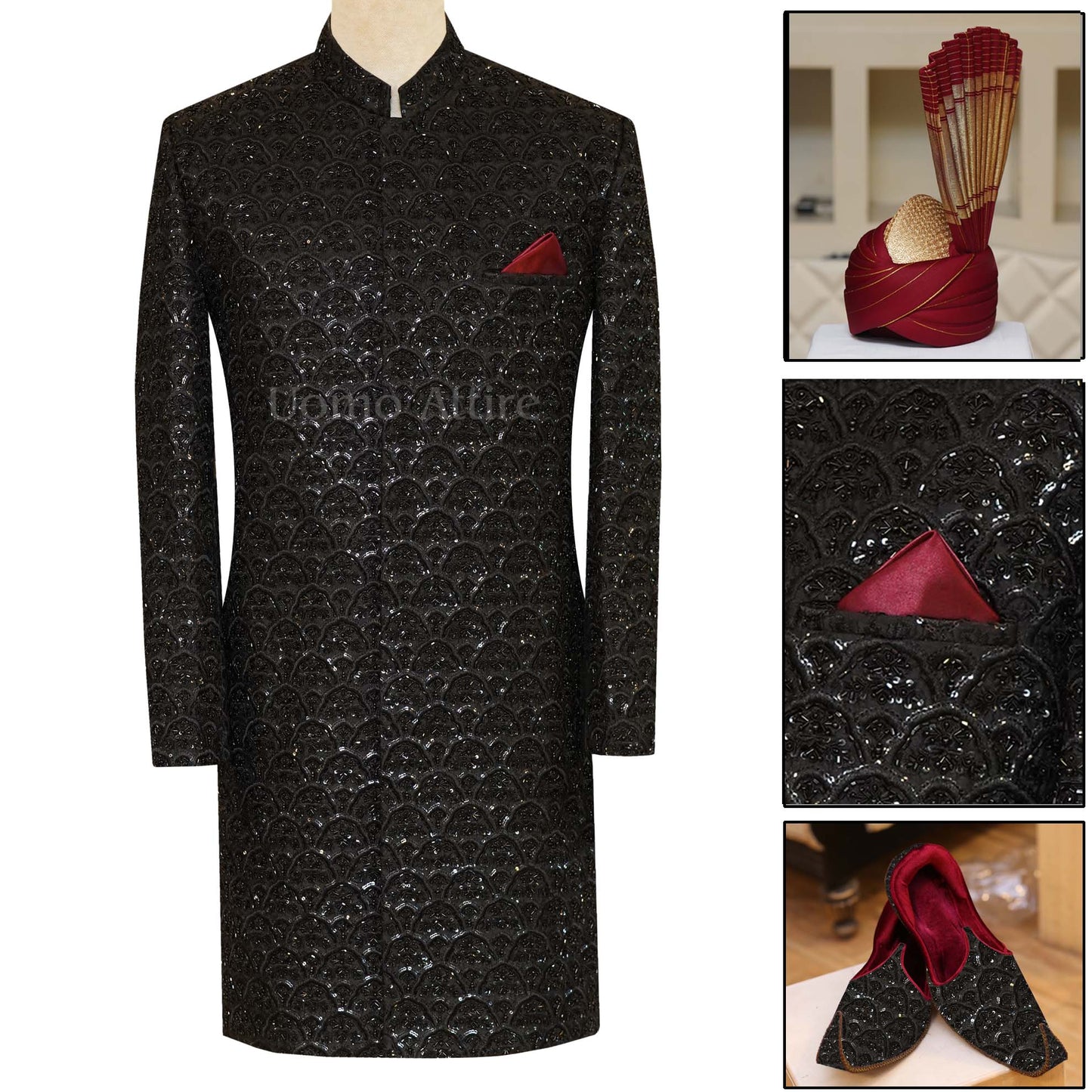 Jet Black Designer Sherwani Pakcage for Groom | Buy Online in USA and UK