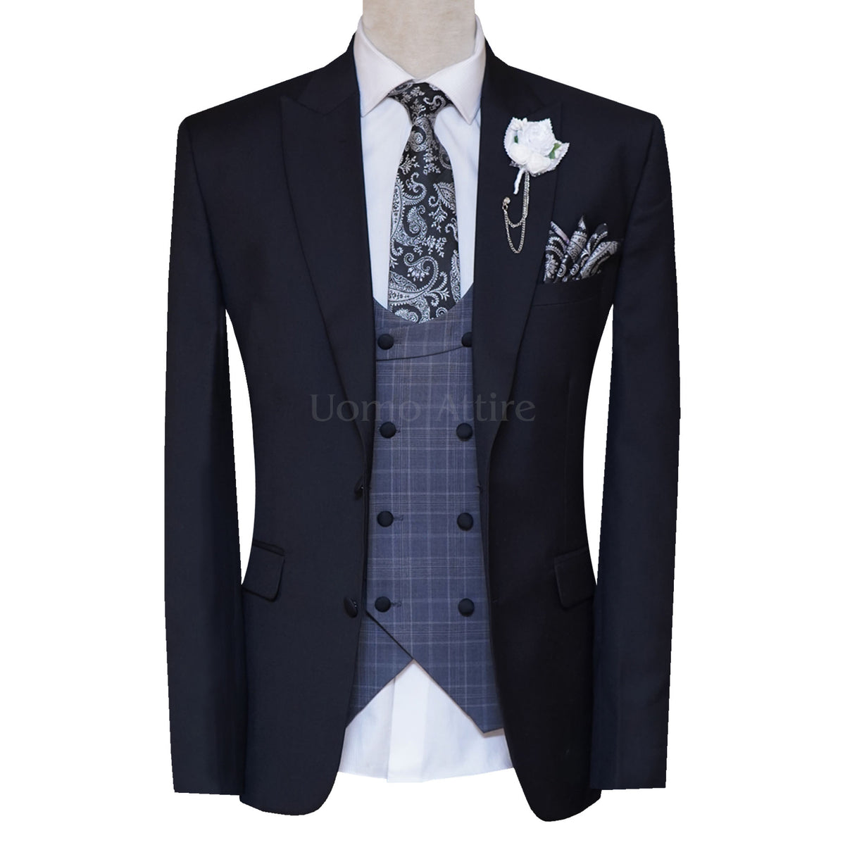 Men's 3-piece Suit Giovanni Grey and Black English Plaid Italian Style Classic Fit main image 0