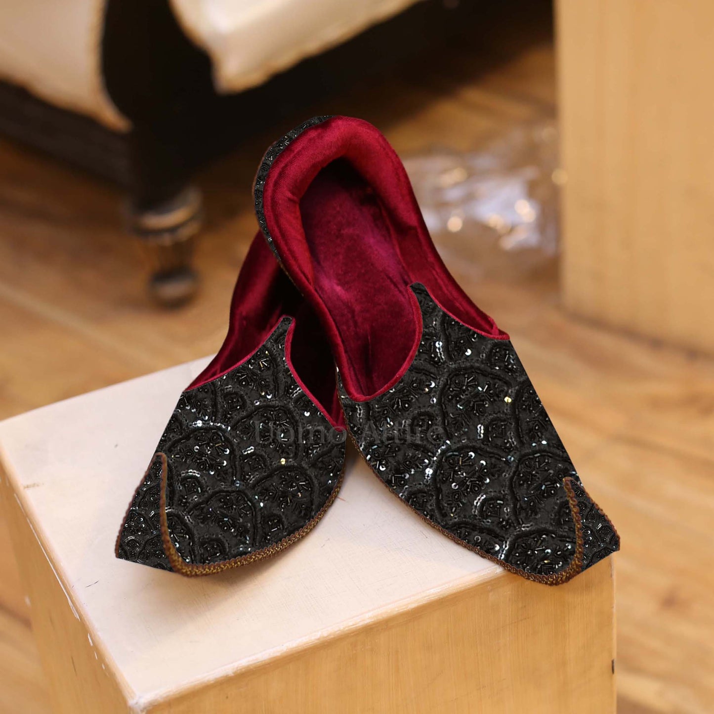 Jet Black Designer Sherwani Shoes | Khussa