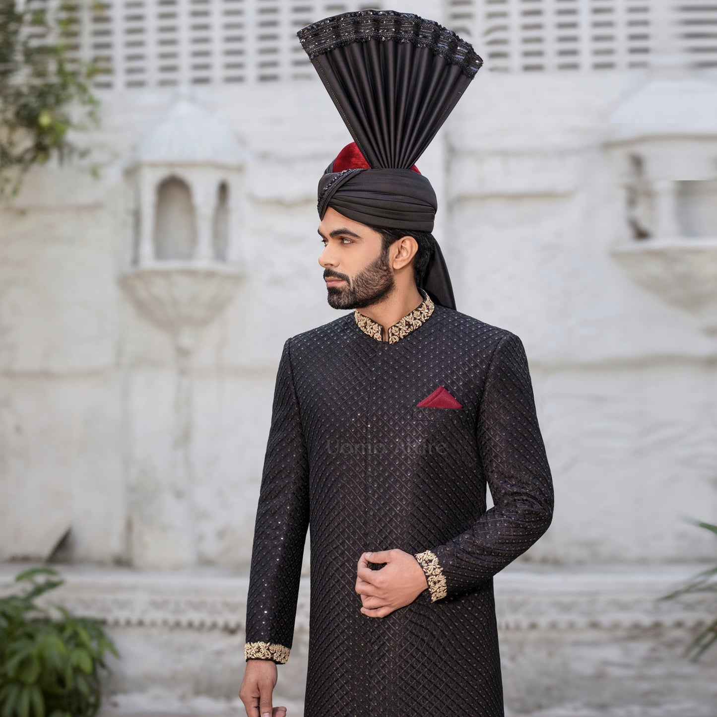 Regal Jet Black Sherwani for Groom A Perfect Blend of Elegance and Royalty