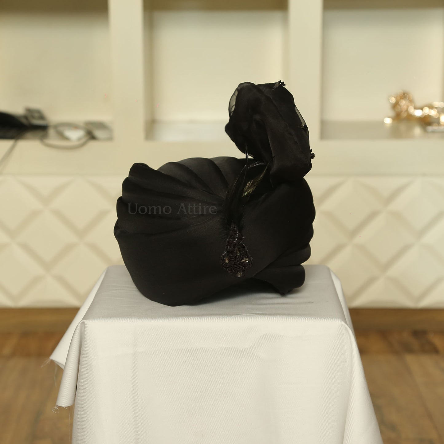 Hand Embellished Black Wedding Sherwani for Groom Turban