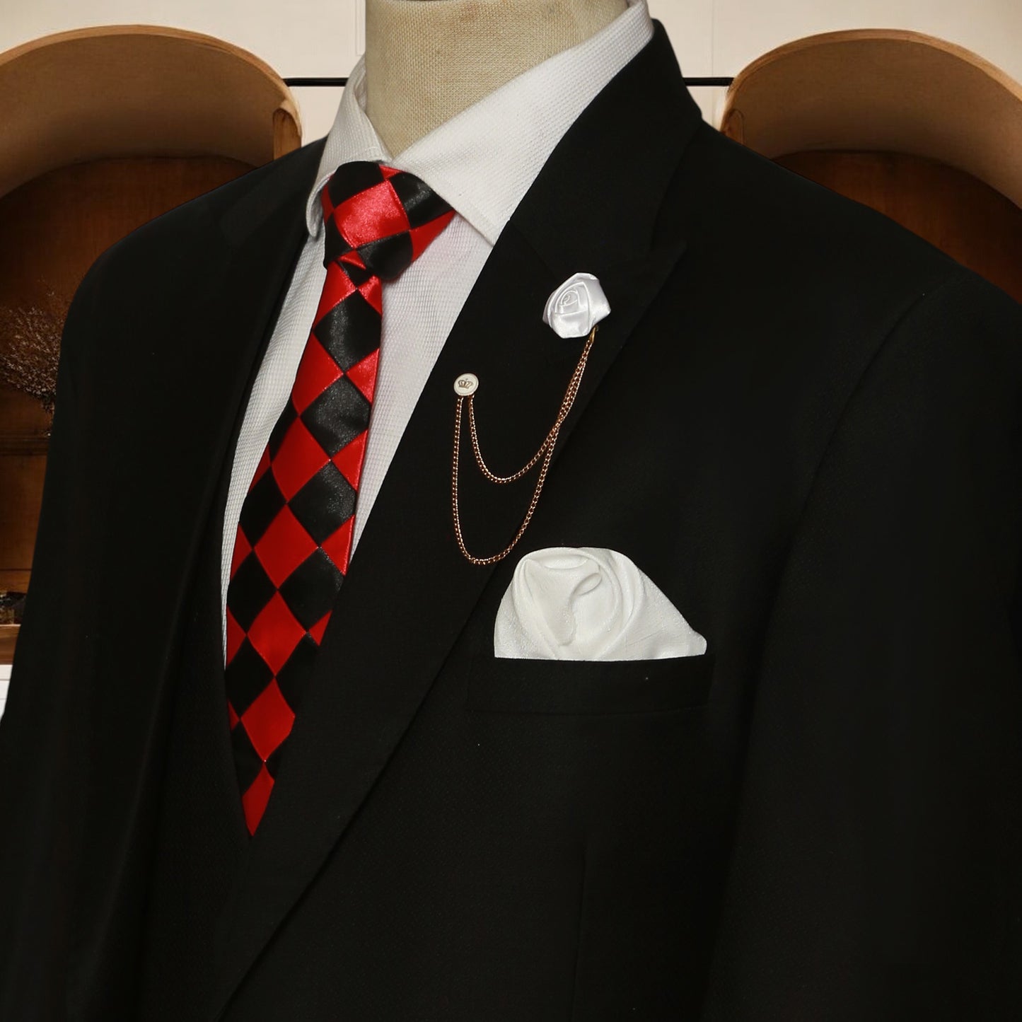 Jet Black Custom Made Italian Fabric3 Piece Suit side angle