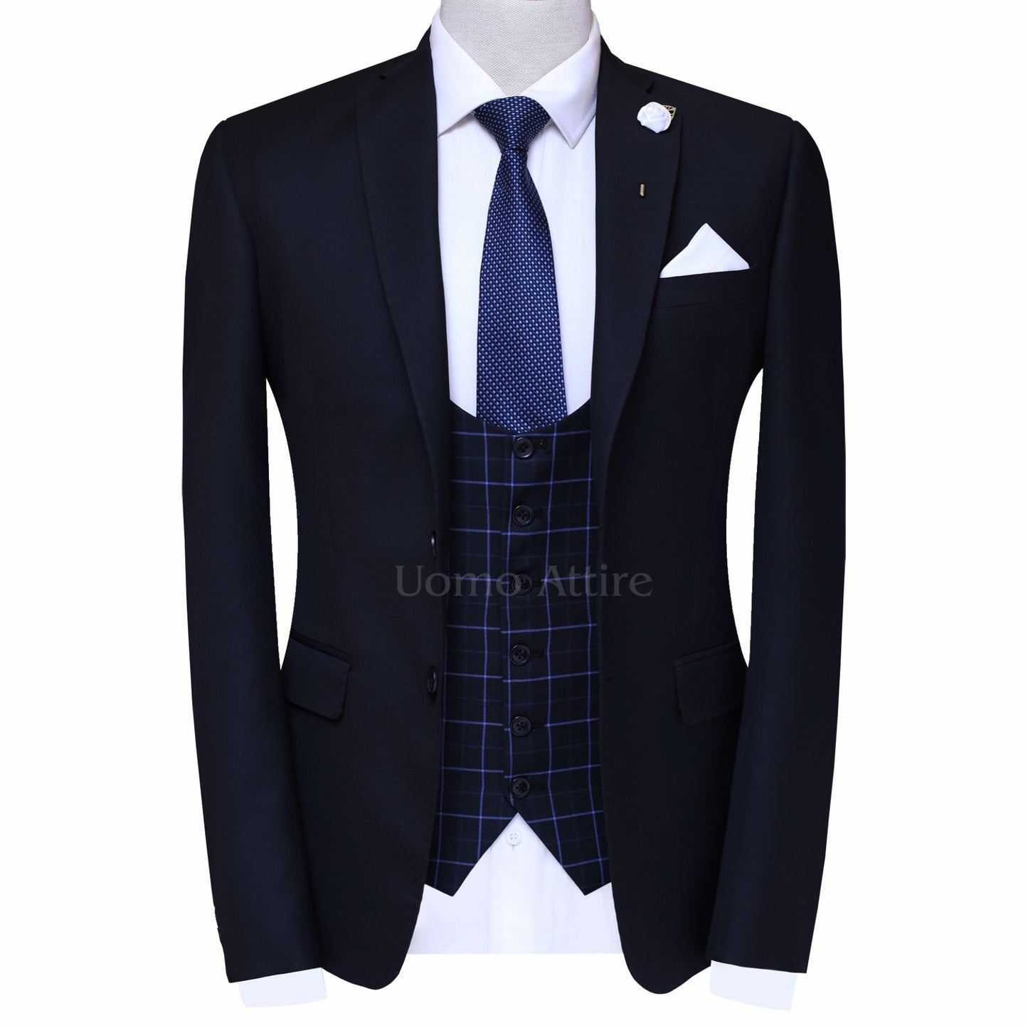 Jet black Italian tropical wedding three piece suit