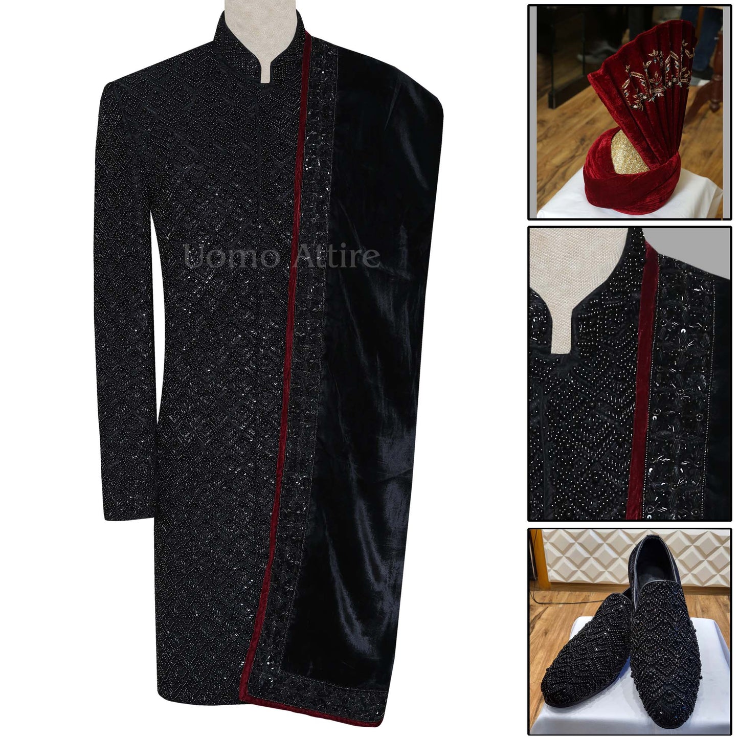 Luxurious Black Embellished Wedding Sherwani for Groom | Black Sherwani Package for Groom