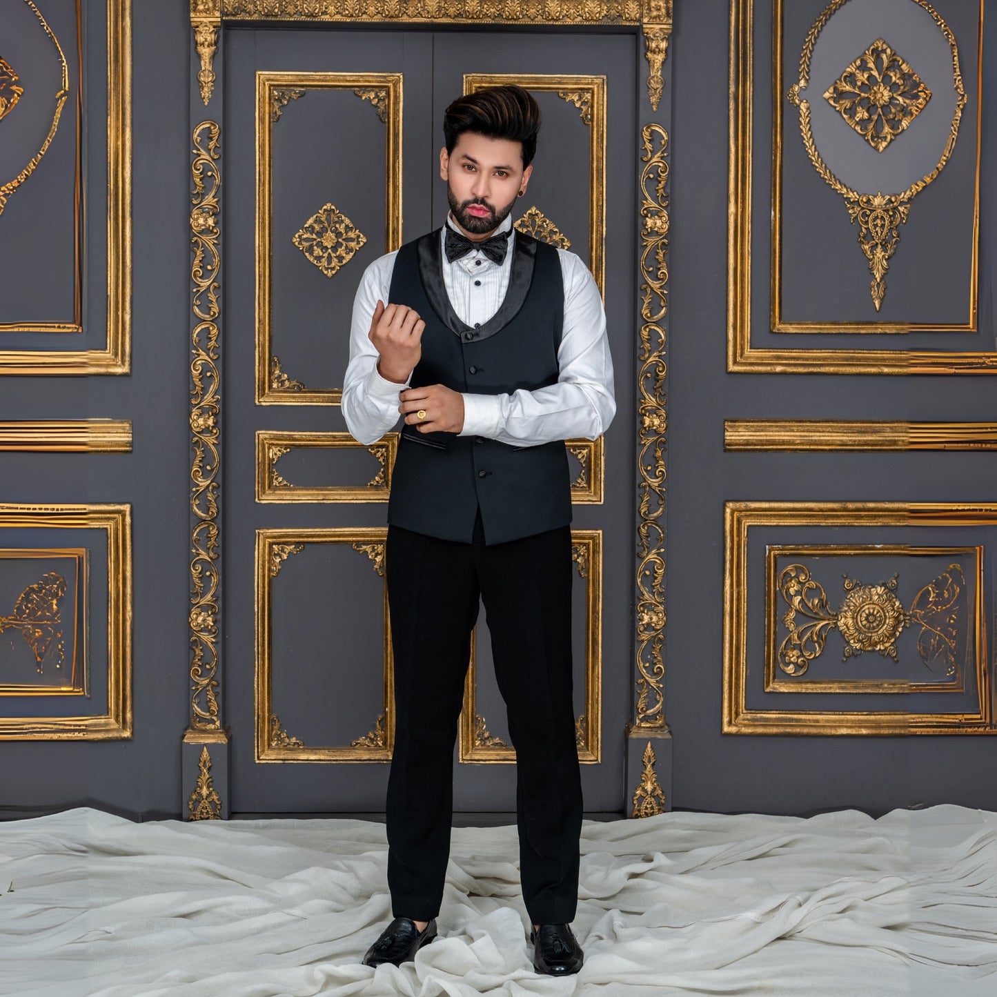Luxury Black Hand-Embellished Designer Tuxedo Suit for Men