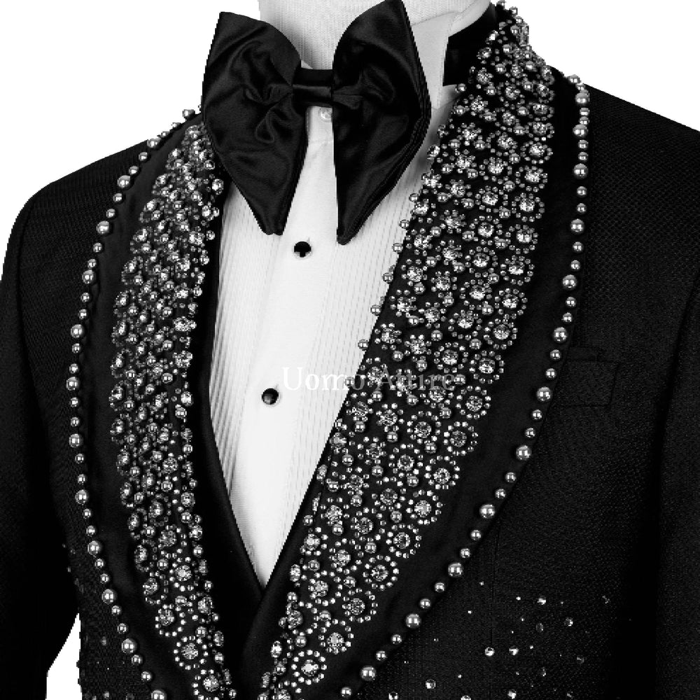 
                  
                    Luxury Designer Black Wedding Tuxedo For Groom | Wedding Tuxedo Suit with Shawl Lapel
                  
                