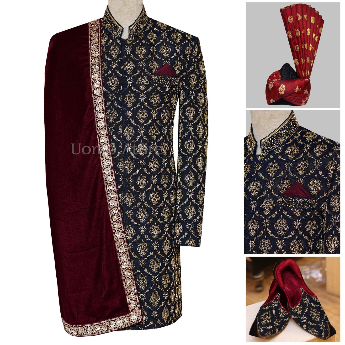 Luxury Midnight Blue Mens Wedding Sherwani For Groom | Wedding Sherwani for Groom