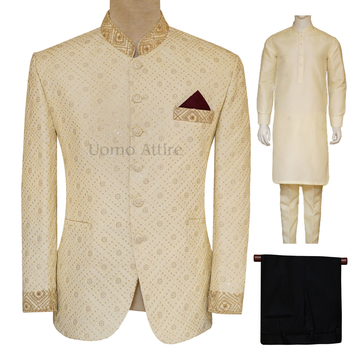 Luxury Off White Prince Coat Pakistan for Men in USA with kurta pajama and pant