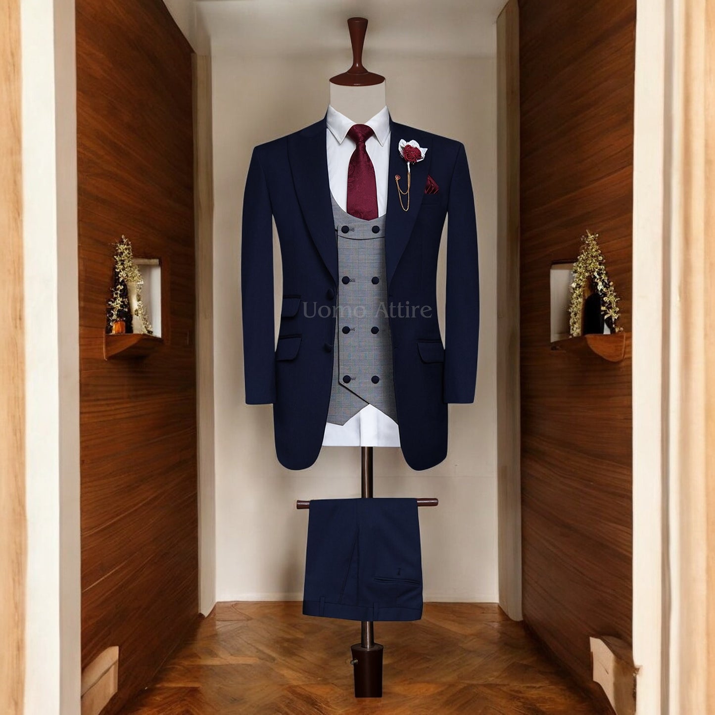 Luxury navi blue 3 piece suit