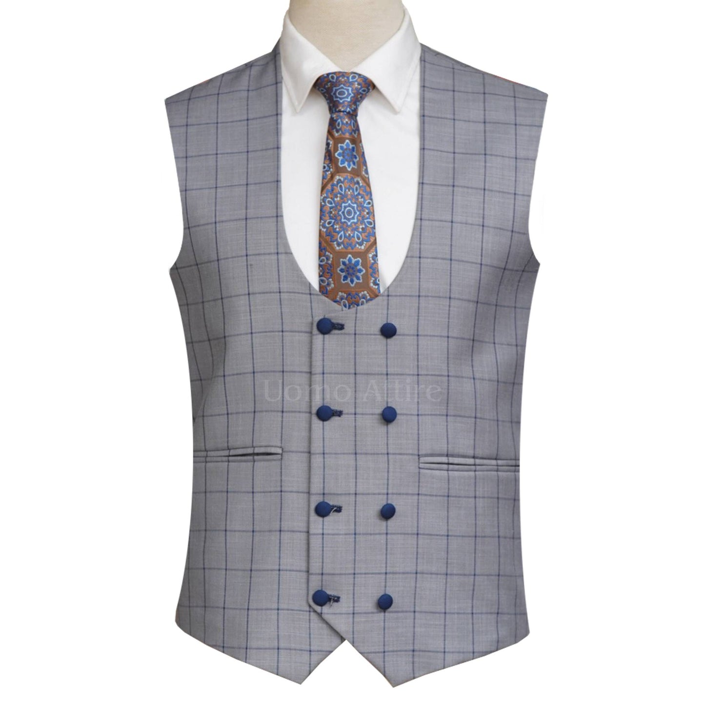 Made-to-order light weight woolen Italian 3 piece suit | Blue Suit for Men