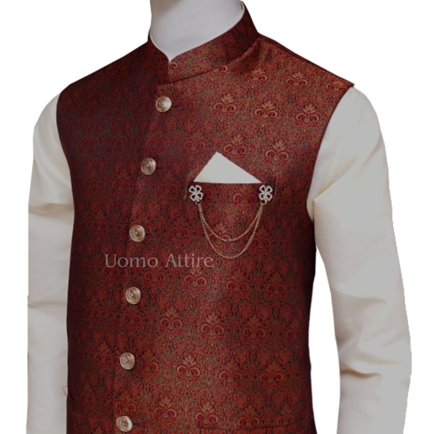 Maroon Jamawar Mehndi Waistcoat