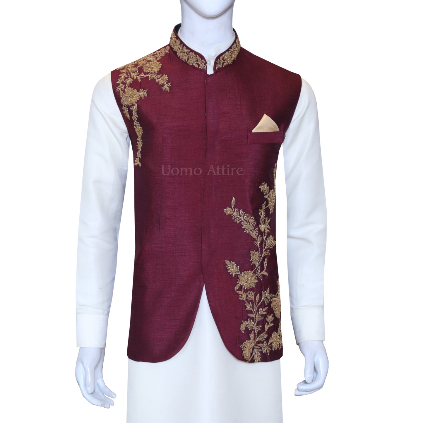 Maroon Designer Waistcoat with Golden Jewelry Work