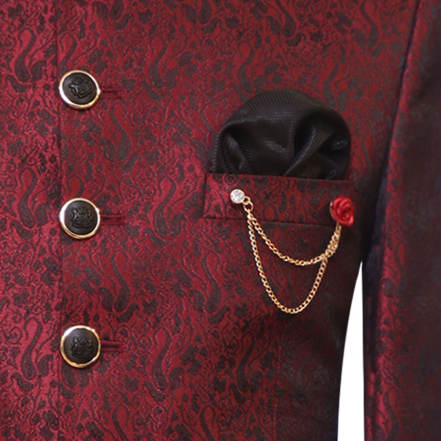 Maroon and black contrast jamawar prince coat 2