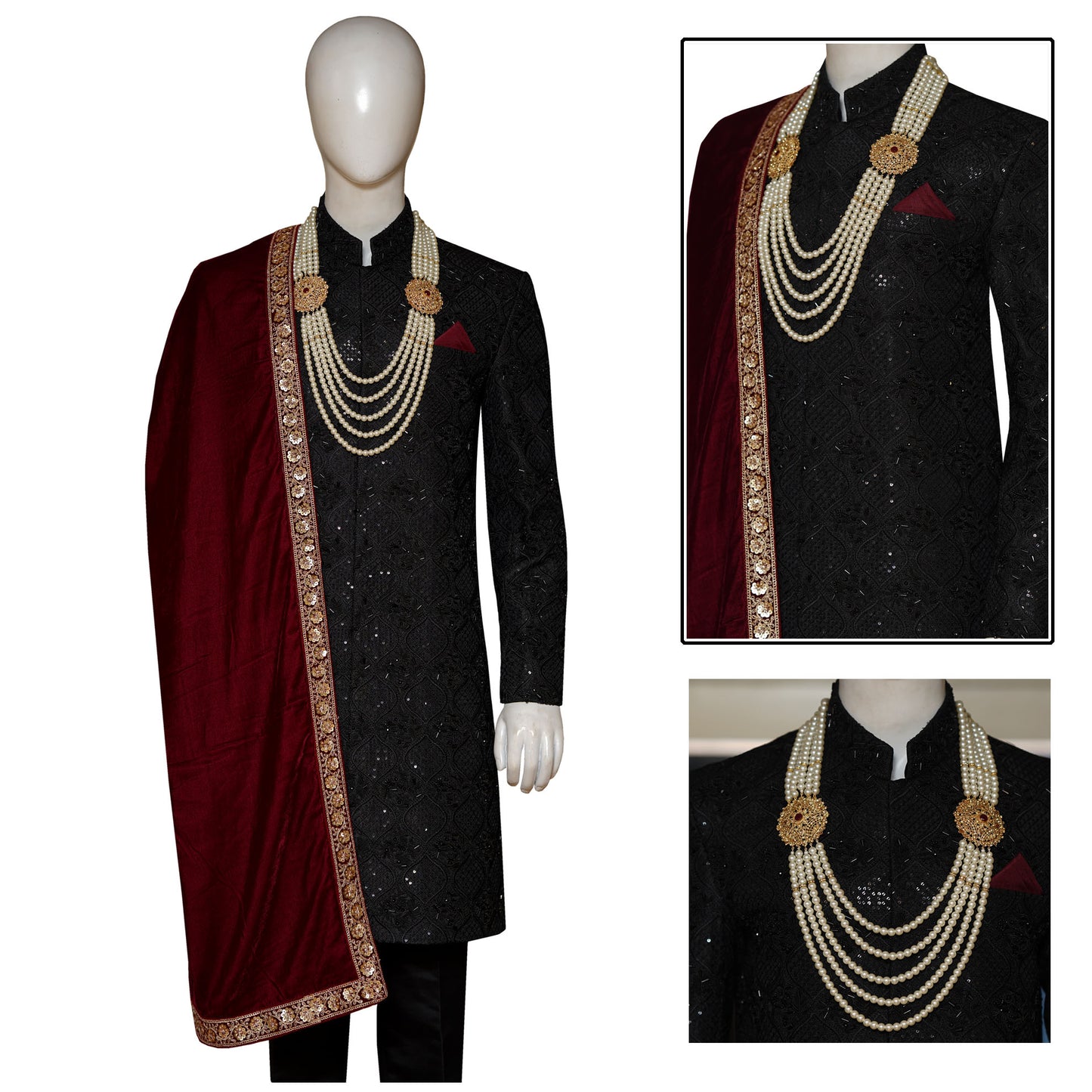 Men's Black Wedding Sherwani For Groom