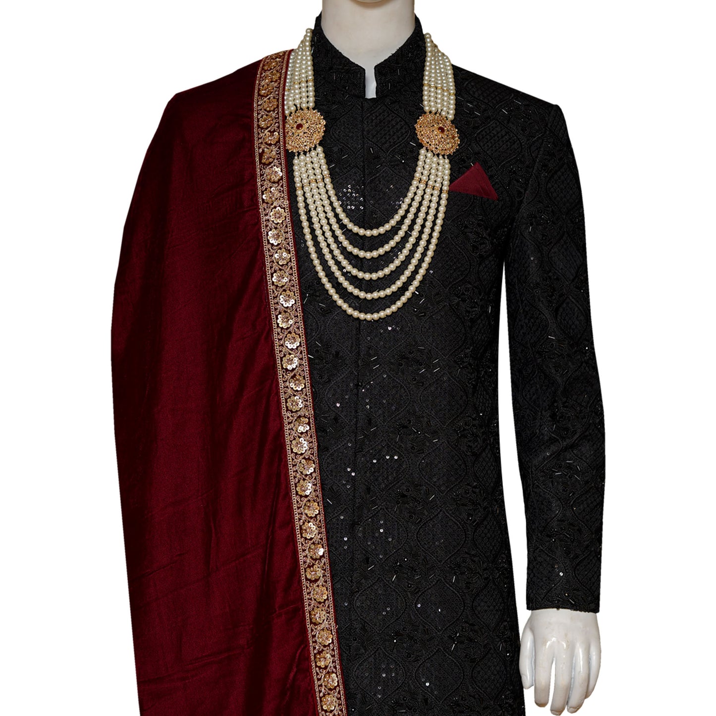 Men's Black Wedding Sherwani For Groom