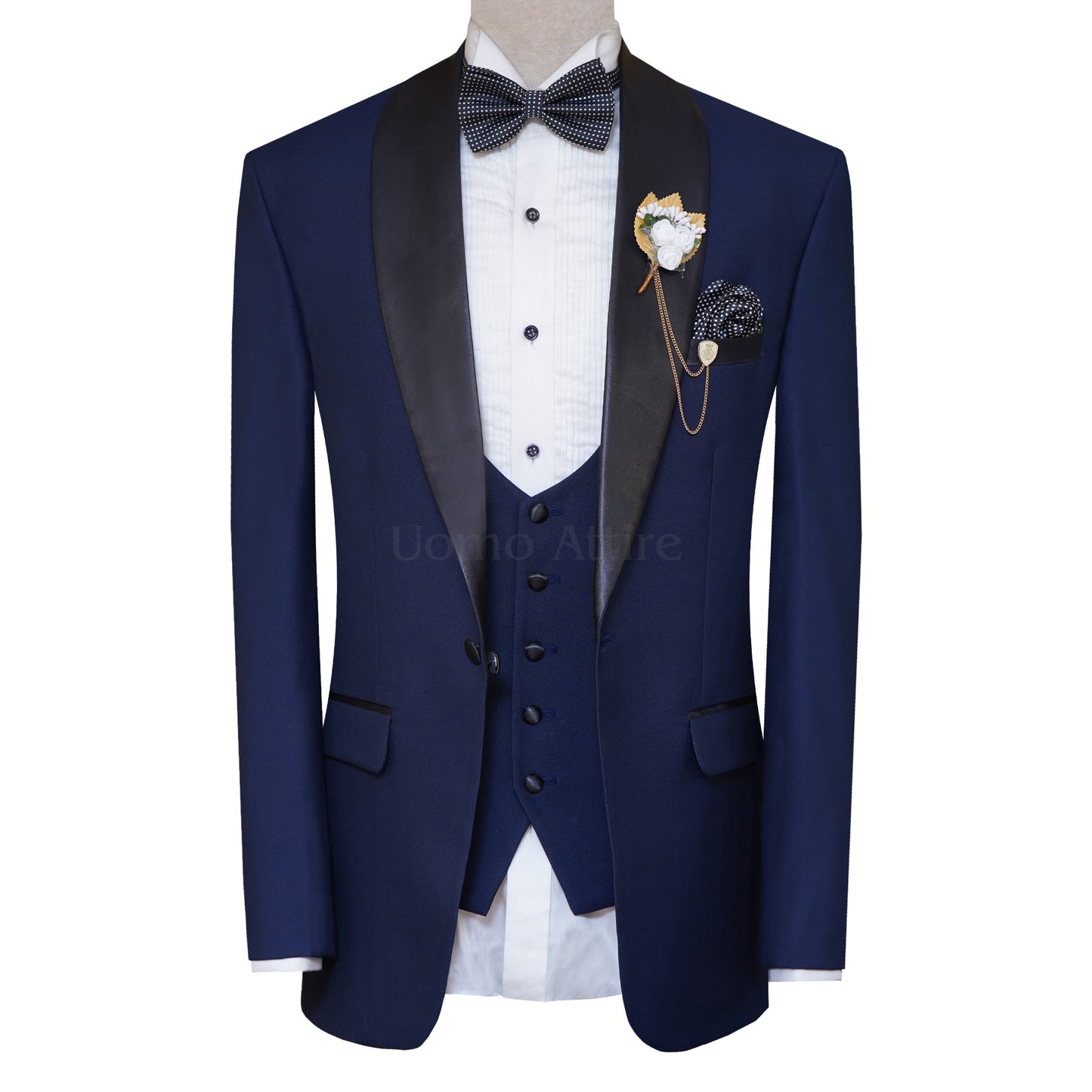 Men's Blue Tuxedo with Black Satin Shawl Collar