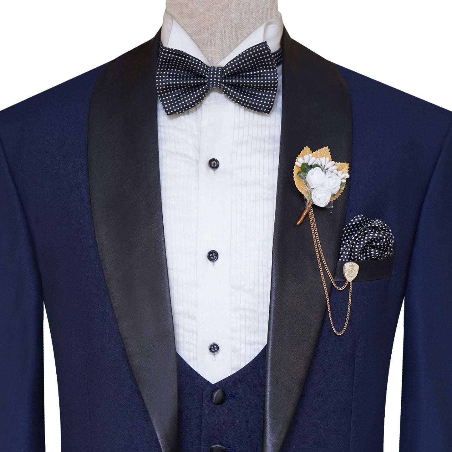 Men's Blue Tuxedo with Black Satin Shawl Collar