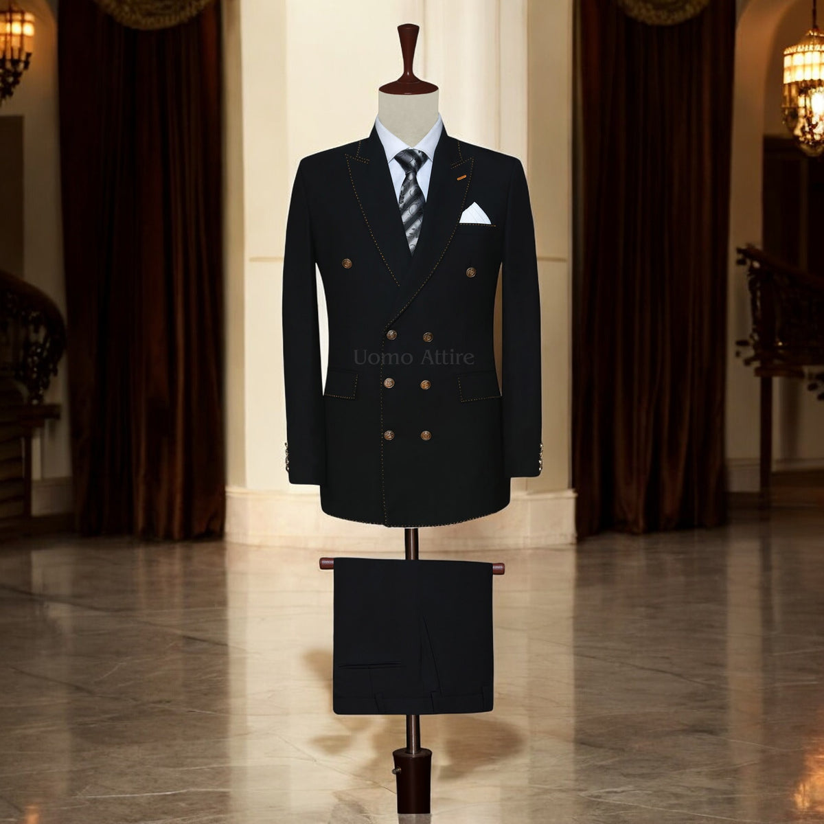 Men's Double Breasted Suits Black Suit