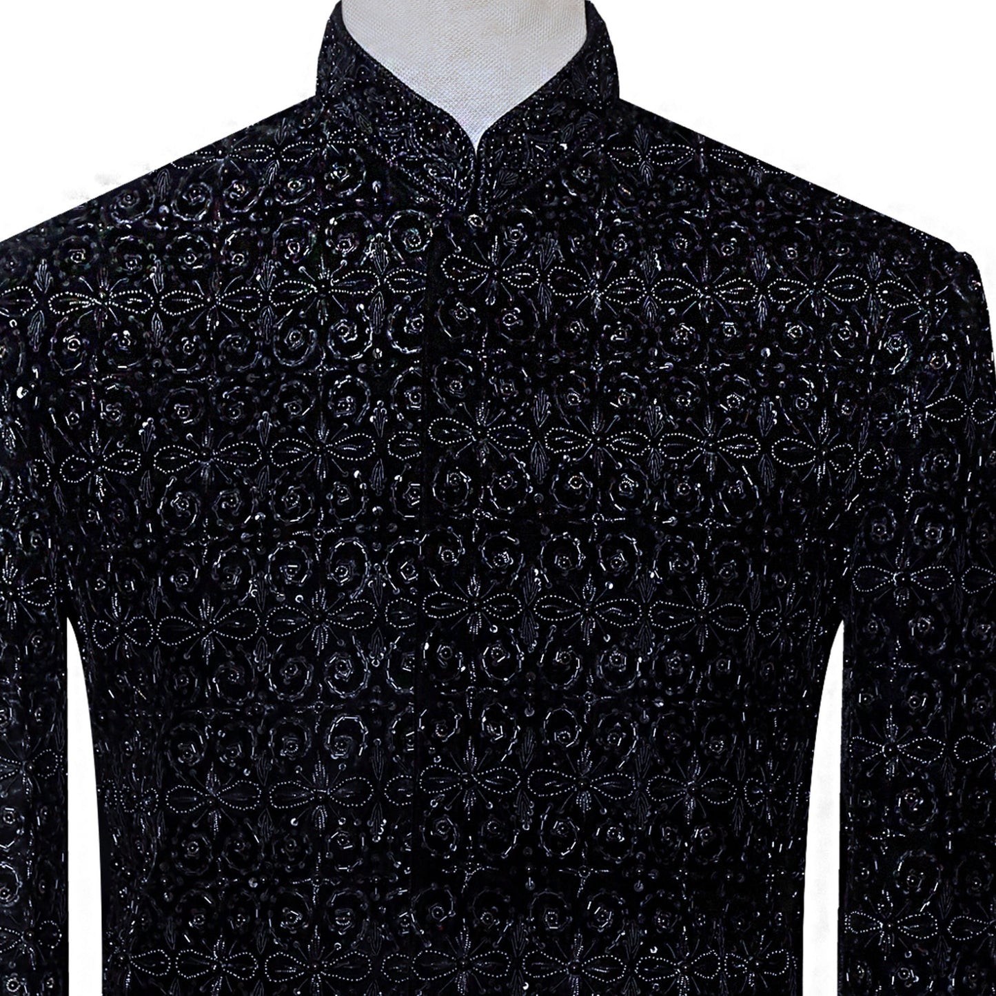 Mens Designer Black Velvet Prince Suit for Prom