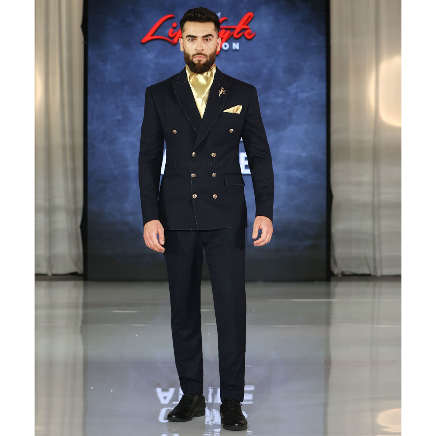 Bespoke Italian Wool Midnight Blue Double Breasted Suit