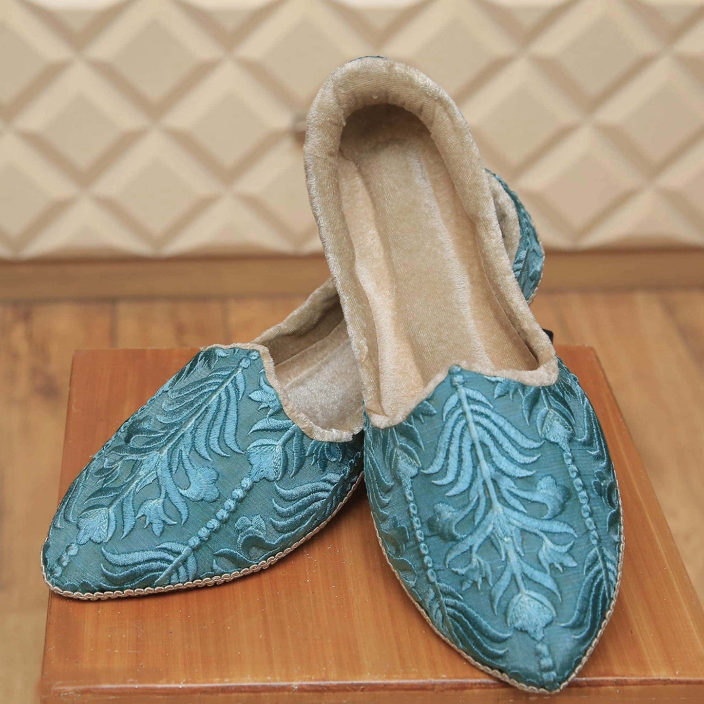 Mint green fully embroidered fabric prince coat with khussa | Prince Coat for Wedding with khussa