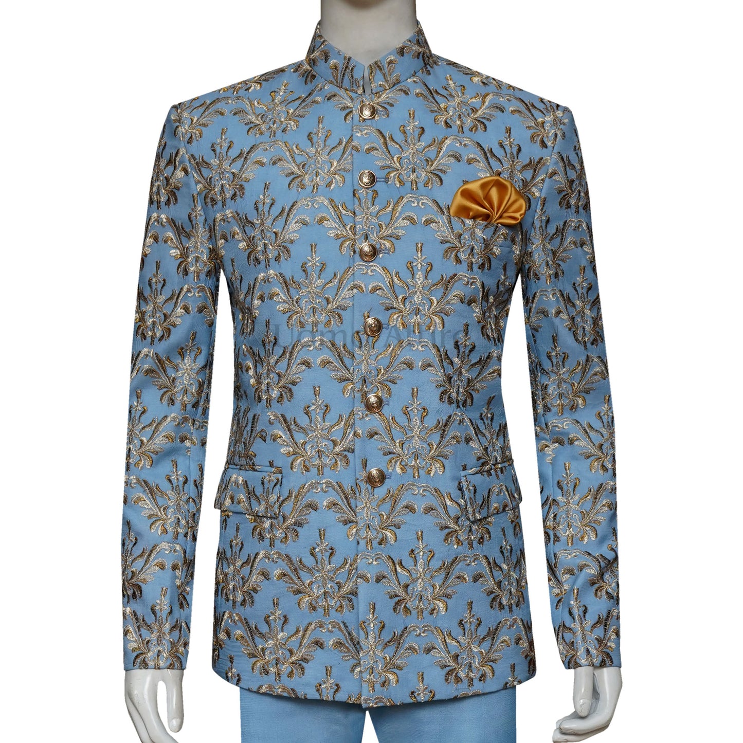 Multicolor Embroidered Ice Blue Bespoke Prince Suit