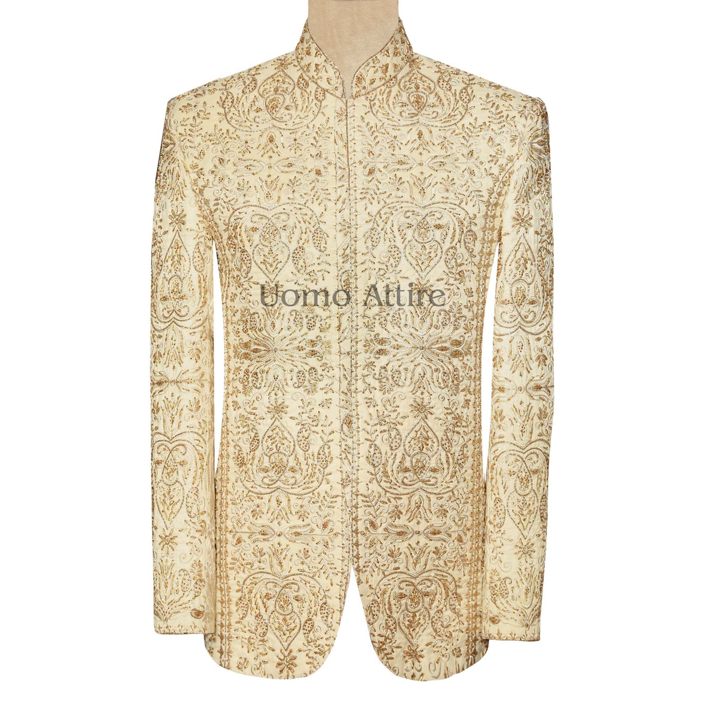 Off-White Embroidered Prince Coat for Modern Groom