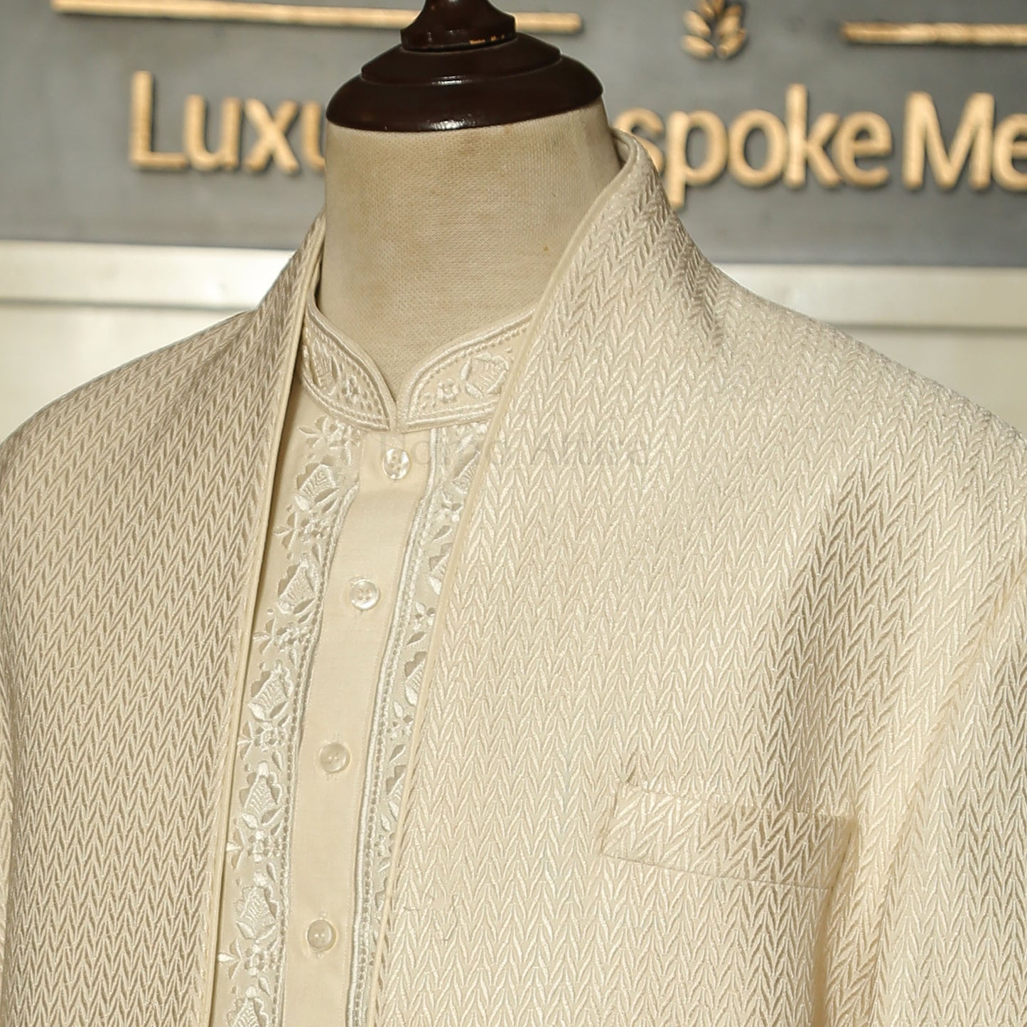 Off White Open Front Designer Sherwani for Groom