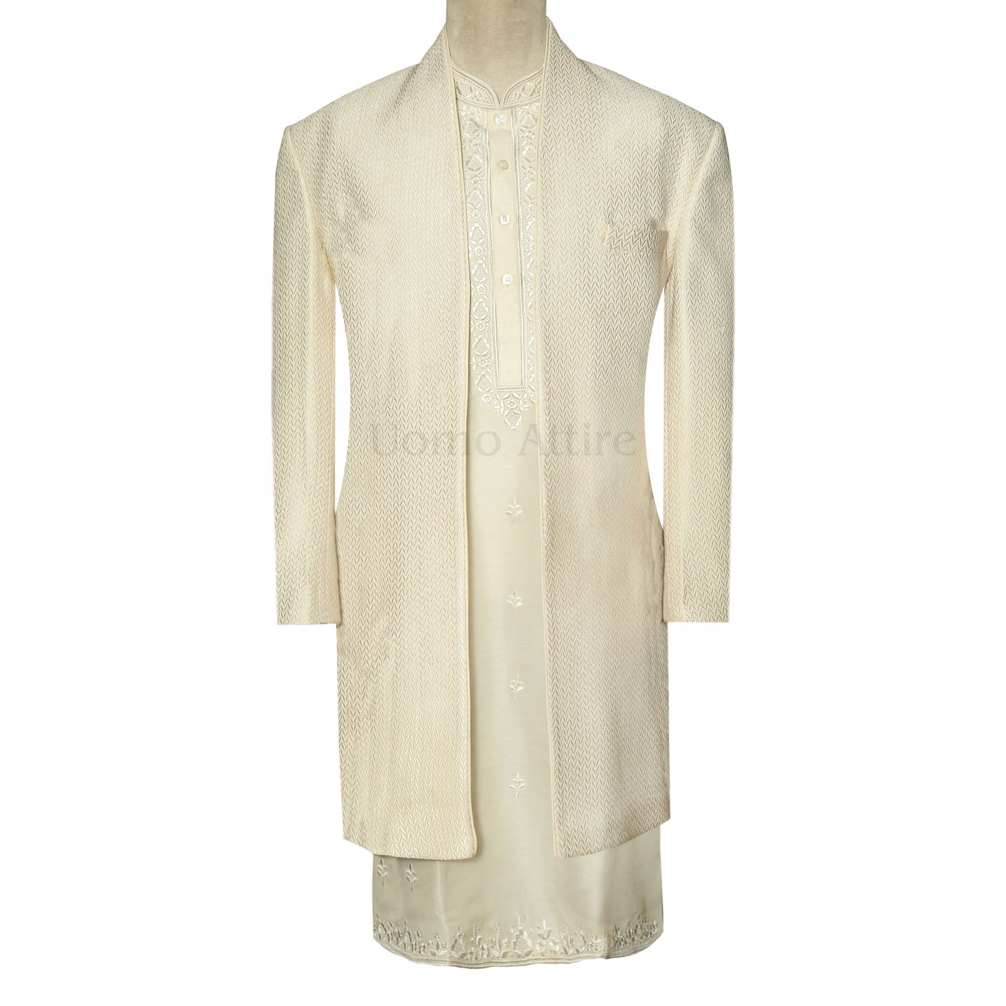 Off White Open Front Designer Sherwani for Groom