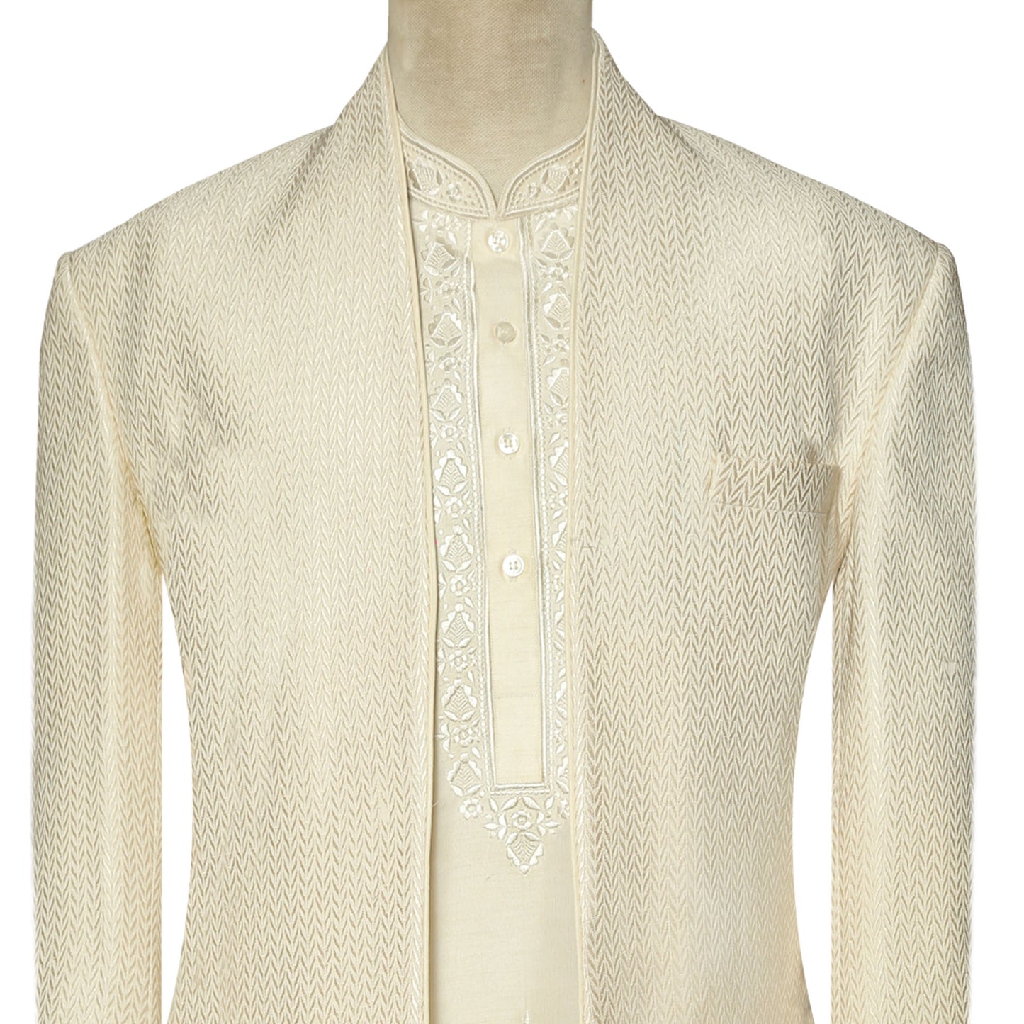 Off White Open Front Designer Sherwani for Groom