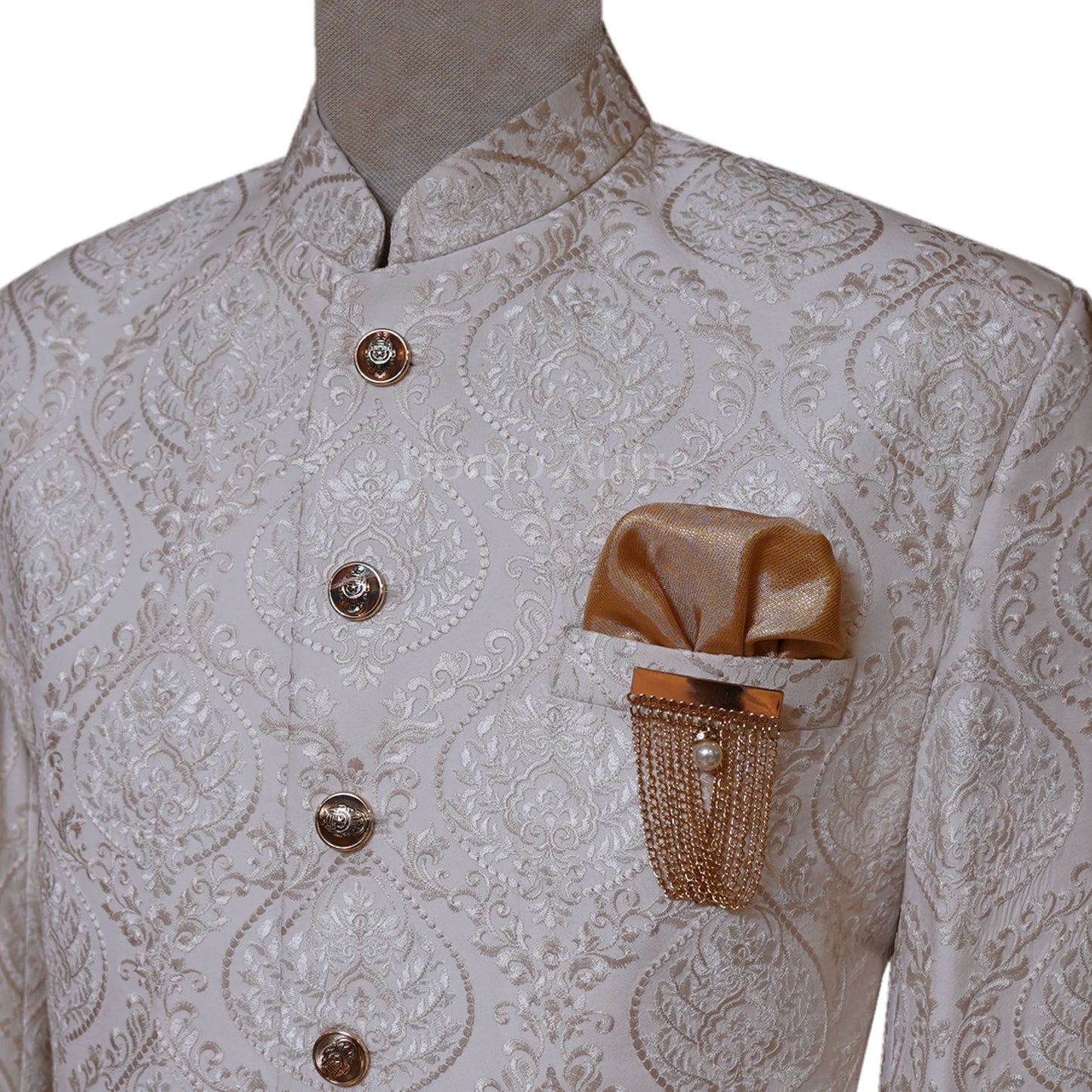 Off White Fully Micro Embroidered Prince Coat