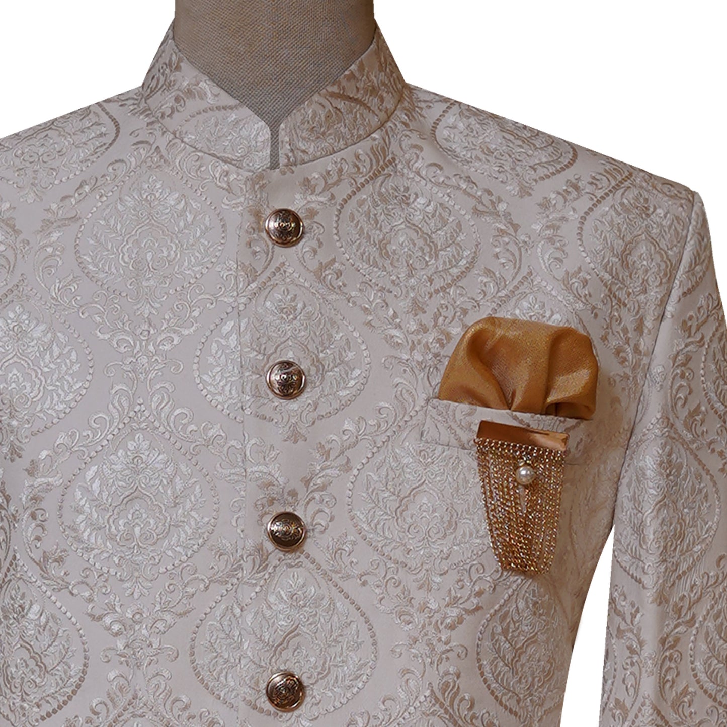 Off White Fully Micro Embroidered Prince Coat