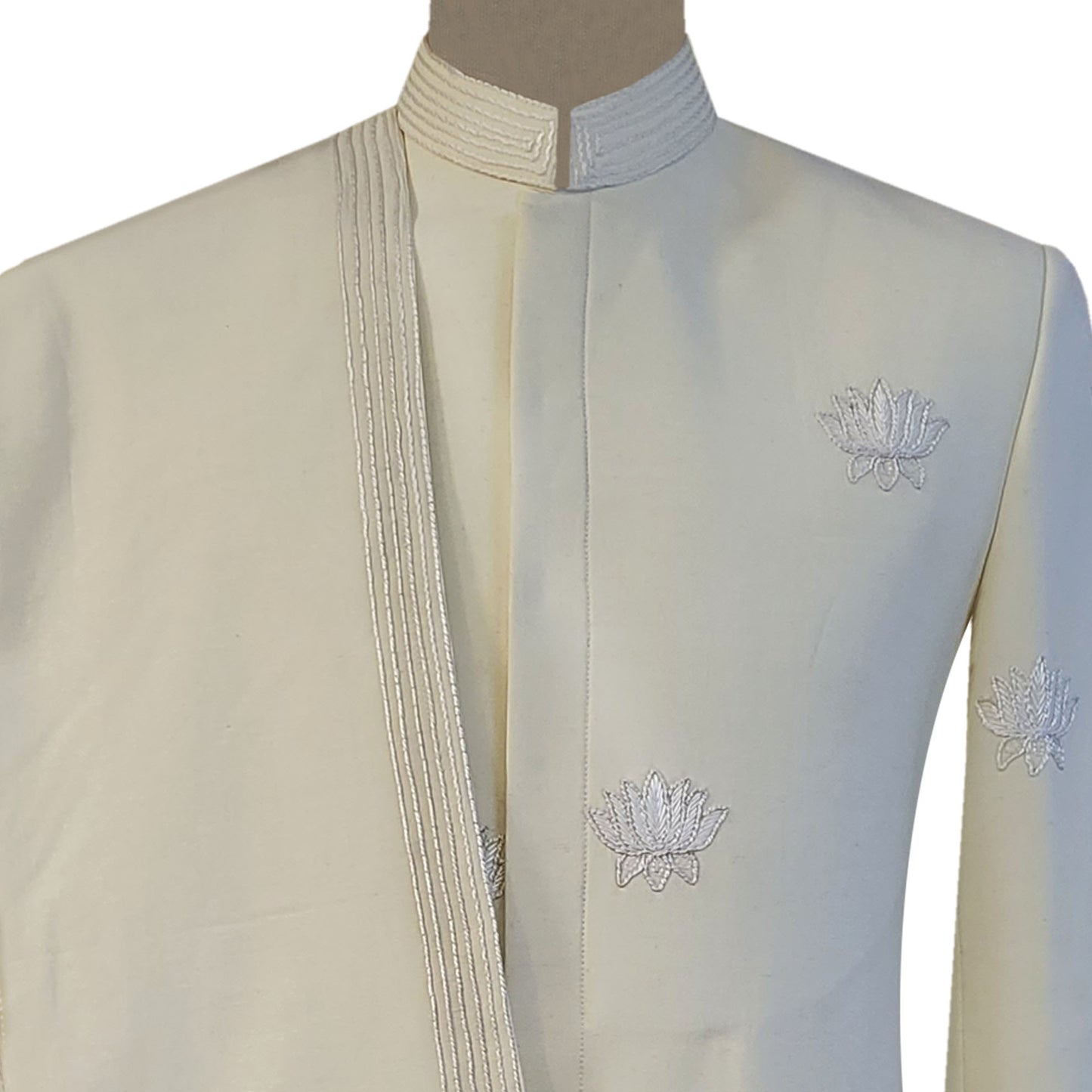 Off White Karandi Silk Groom Sherwani with Shawl