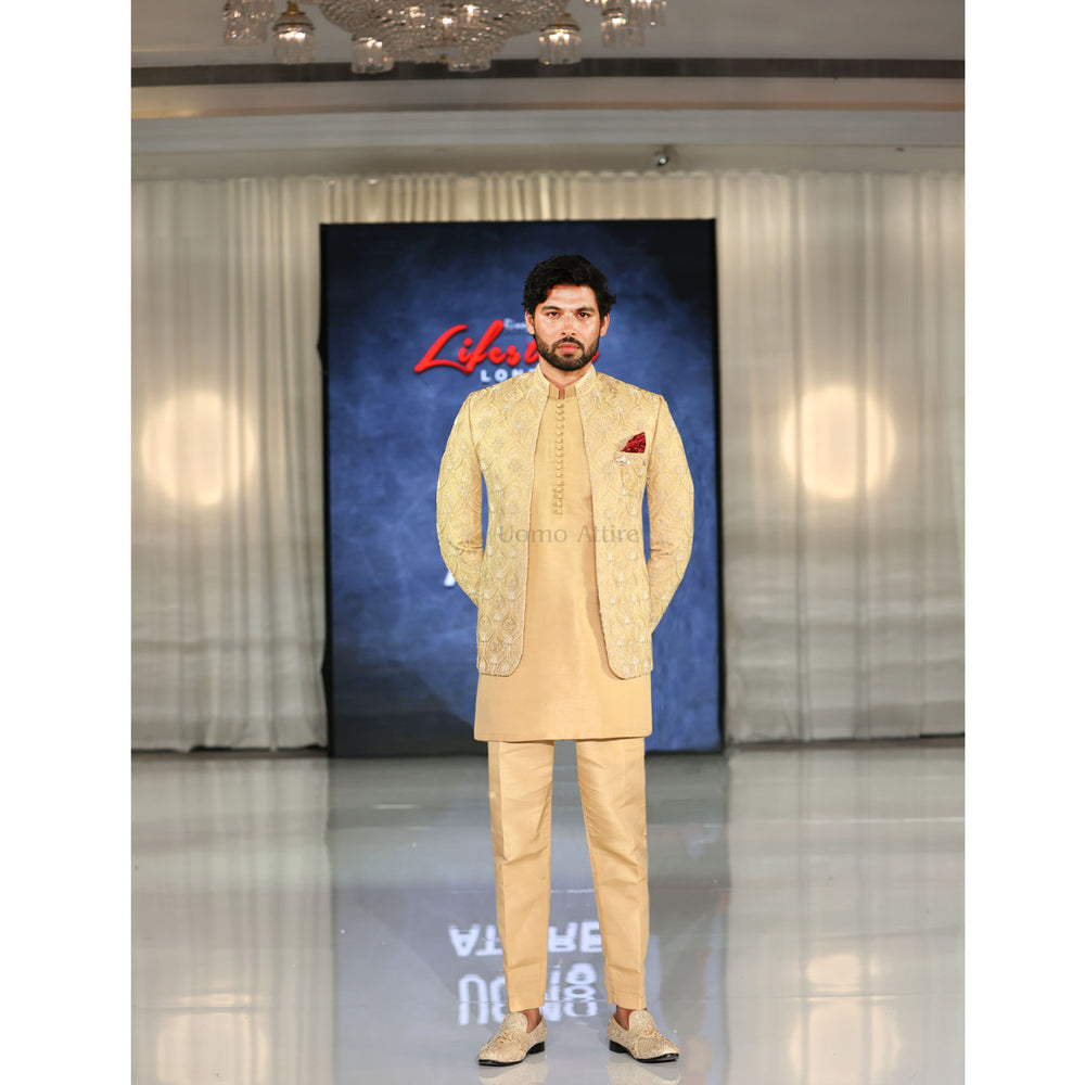 
                  
                    Open Front Golden Prince Coat Pakistan For Men | Prince Coat Pakistan
                  
                