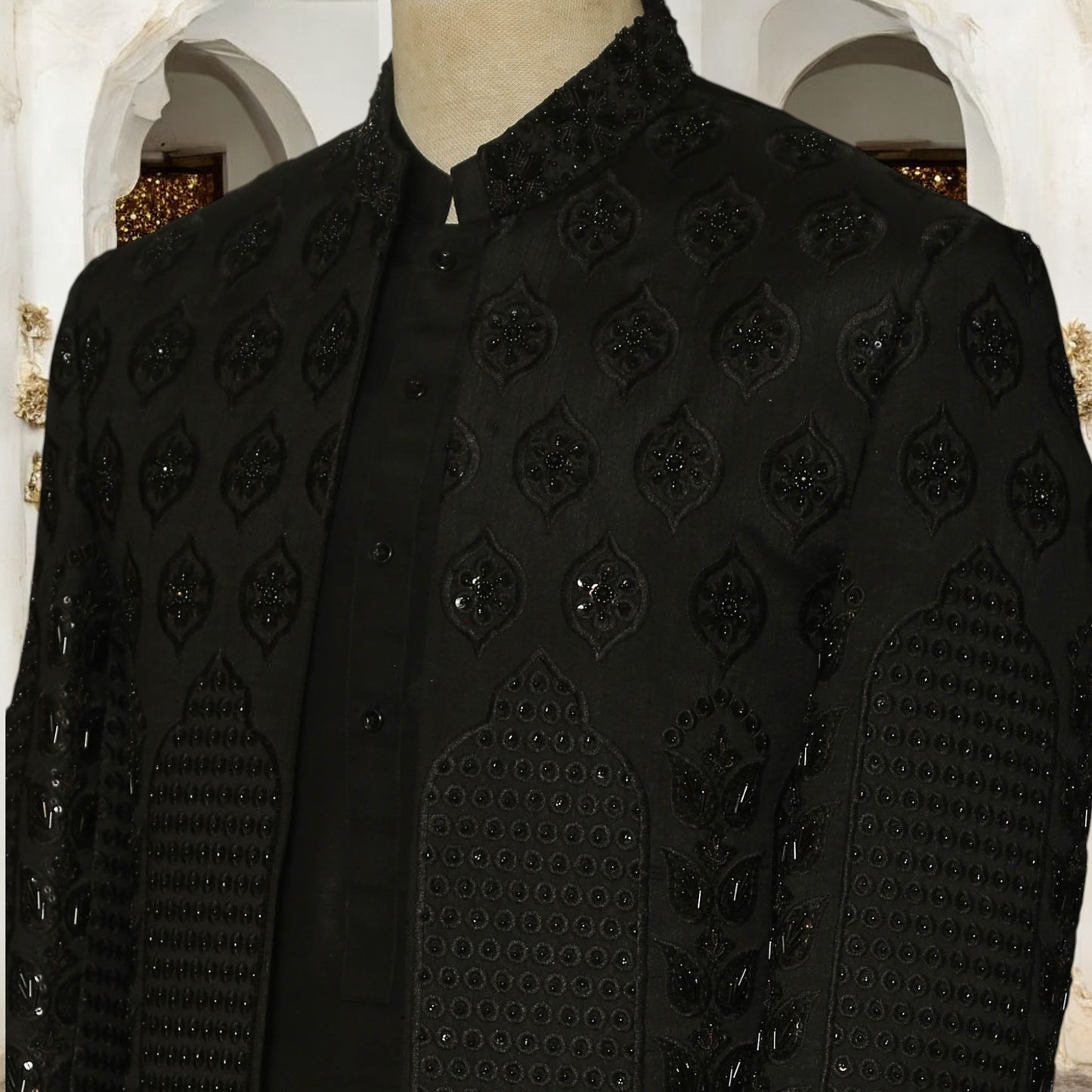 Exquisite Black Sherwani with Intricate Embroidery