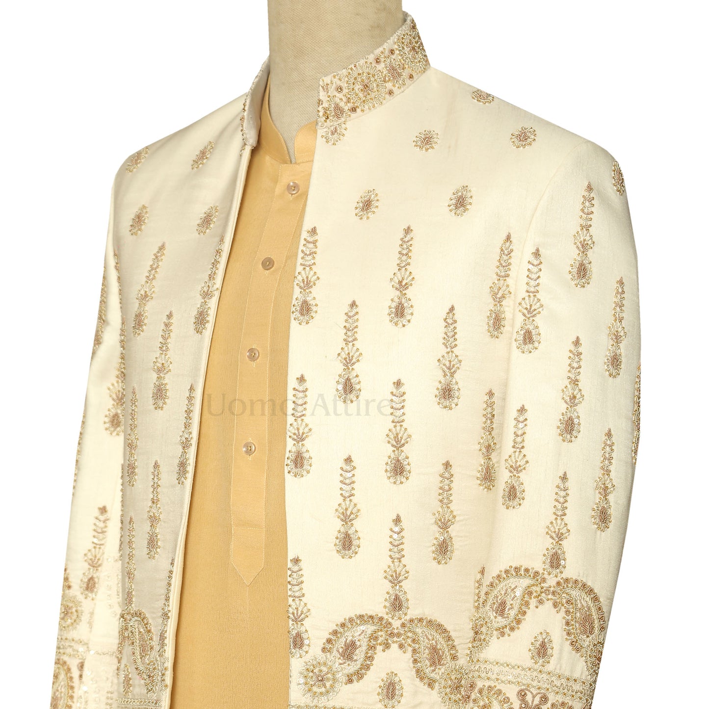 Open Front Luxury Prince Coat for Groom with Hand Work