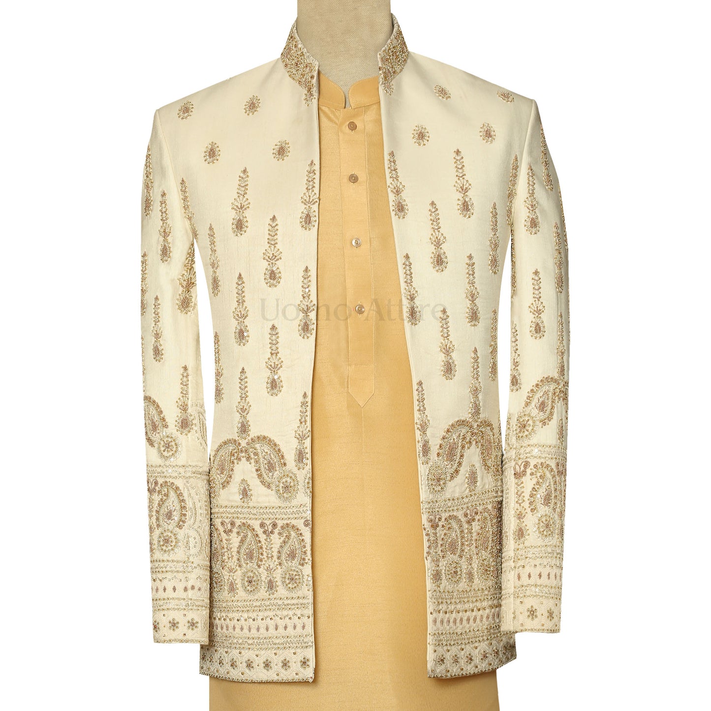 Open Front Luxury Prince Coat for Groom with Hand Work
