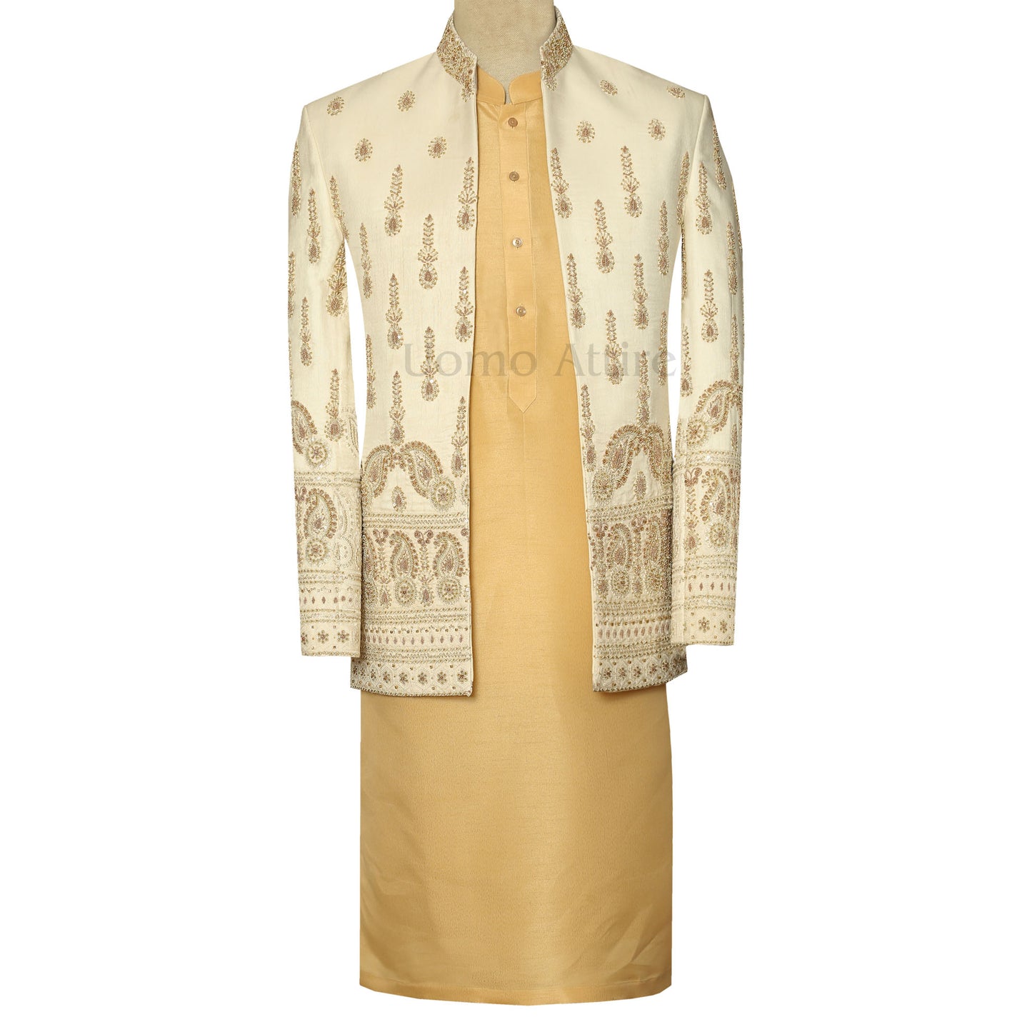 Open Front Luxury Prince Coat for Groom with Hand Work
