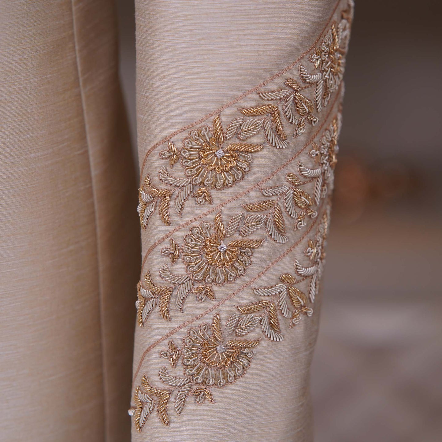 Golden Raw Silk Fabric Open Front Luxury Prince Coat | Prince Coat