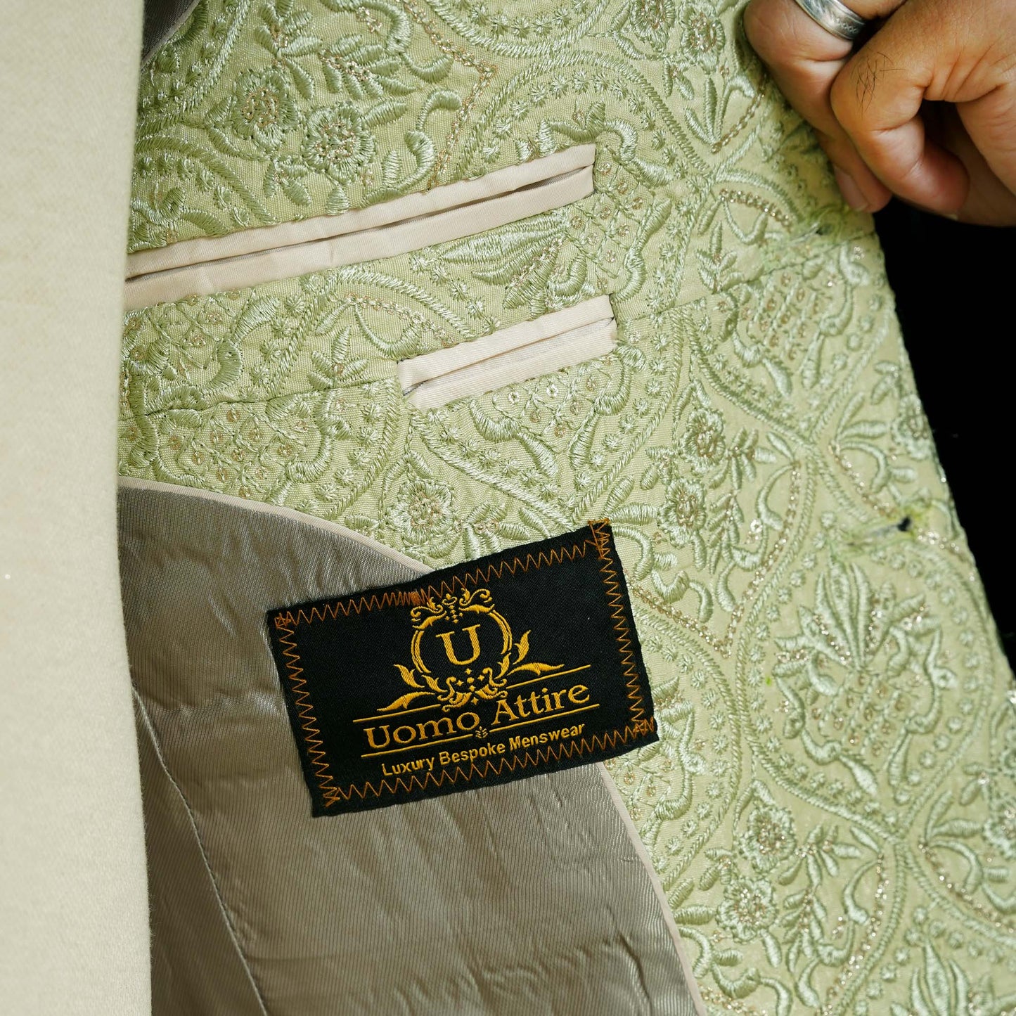 Pistachio Green Fully Embroidered Prince Coat for Men