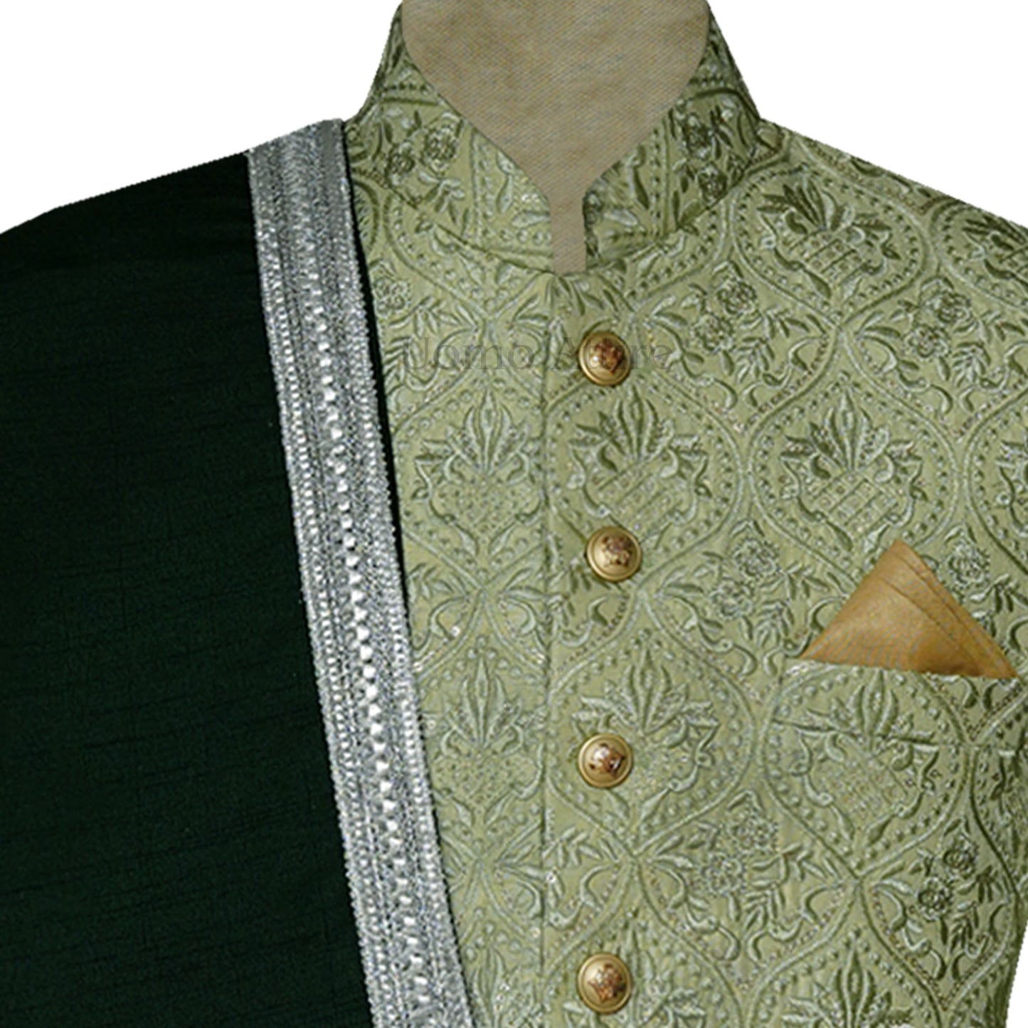 Pistachio Green Fully Embroidered Prince Coat for Men