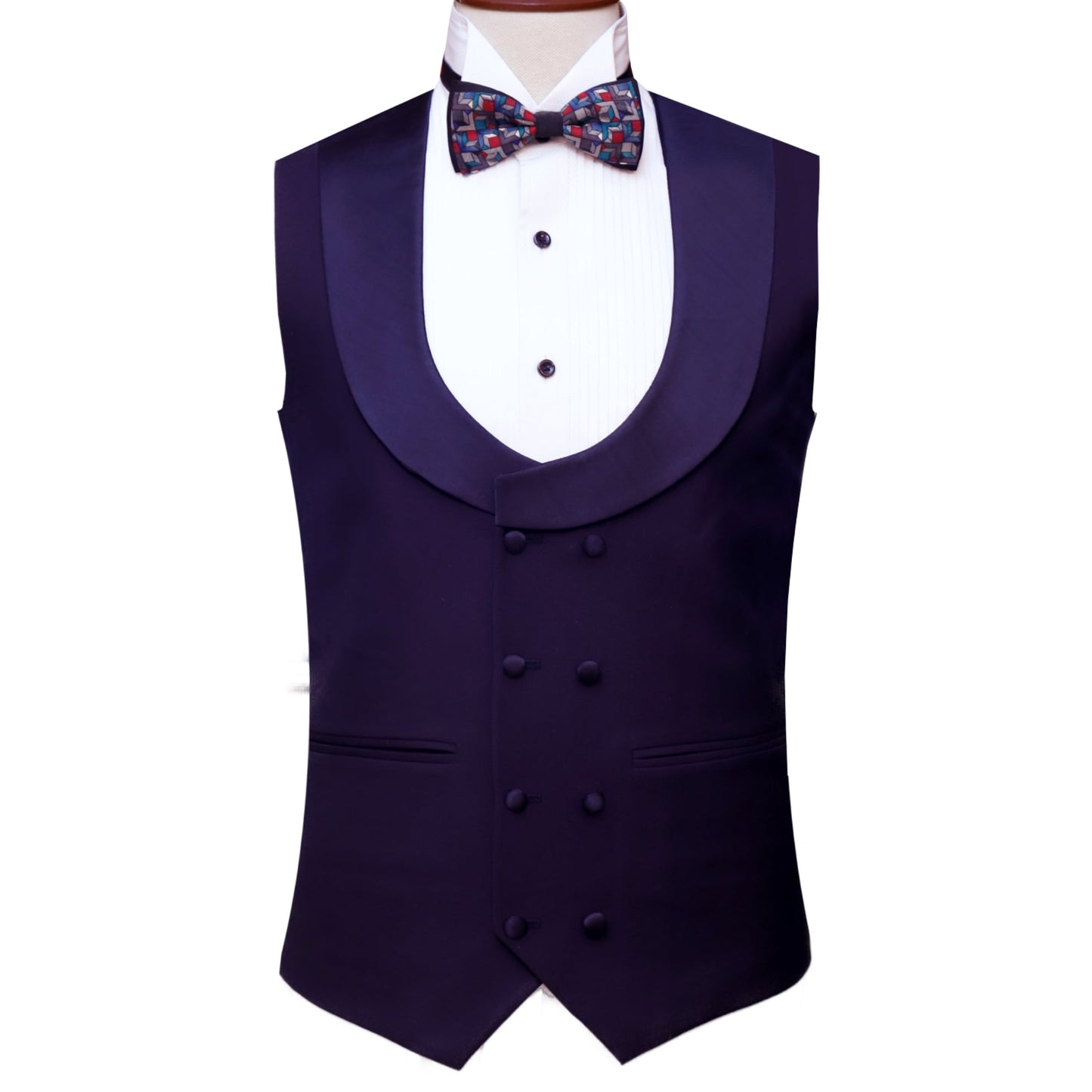 Plum bird eye self-textured tuxedo three piece suit | Purple Vest