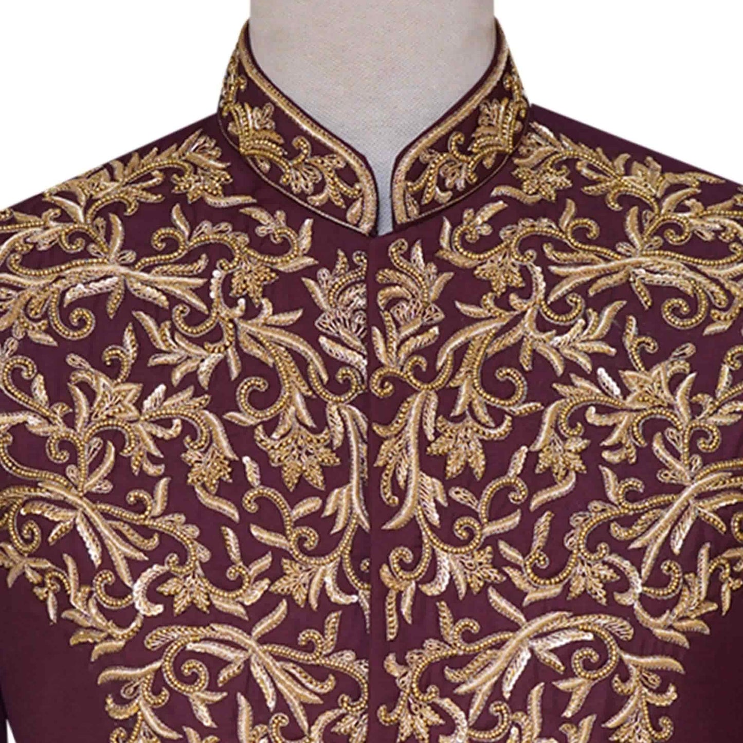 
                  
                    Premium quality fabric embellished maroon prince coat | Wedding Prince Coat for Groom 3
                  
                