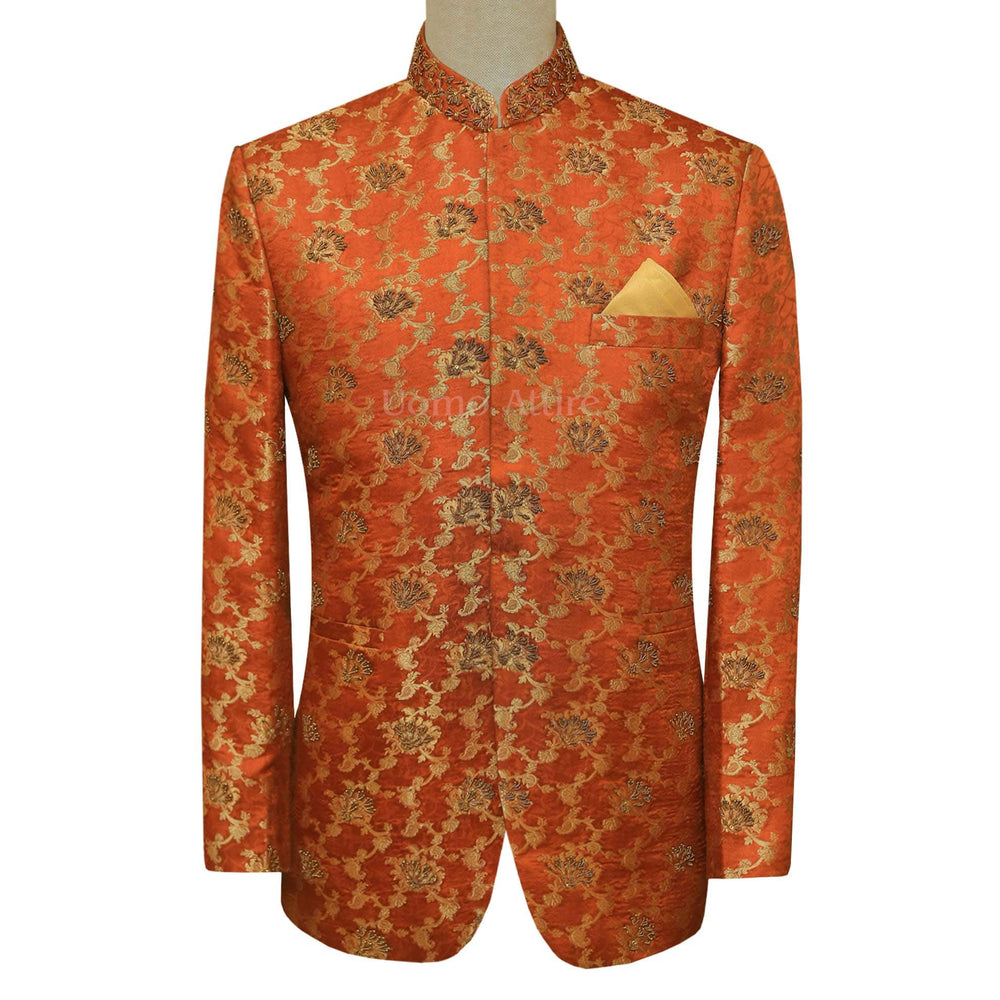 Pure imported dyeable jamawar rust colored prince coat