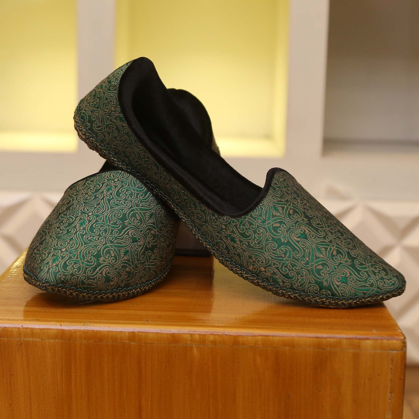 Pure imported karandi fabric waistcoat for mehndi with same fabric shoes