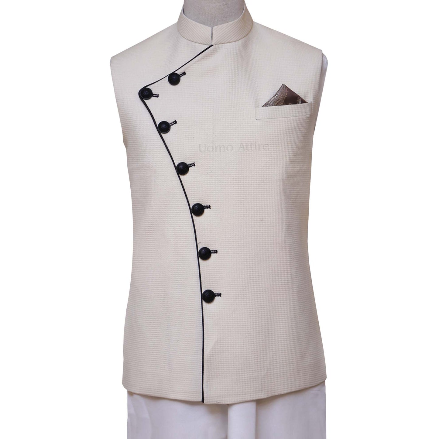 Ready to wear waistcoat in textured fabric