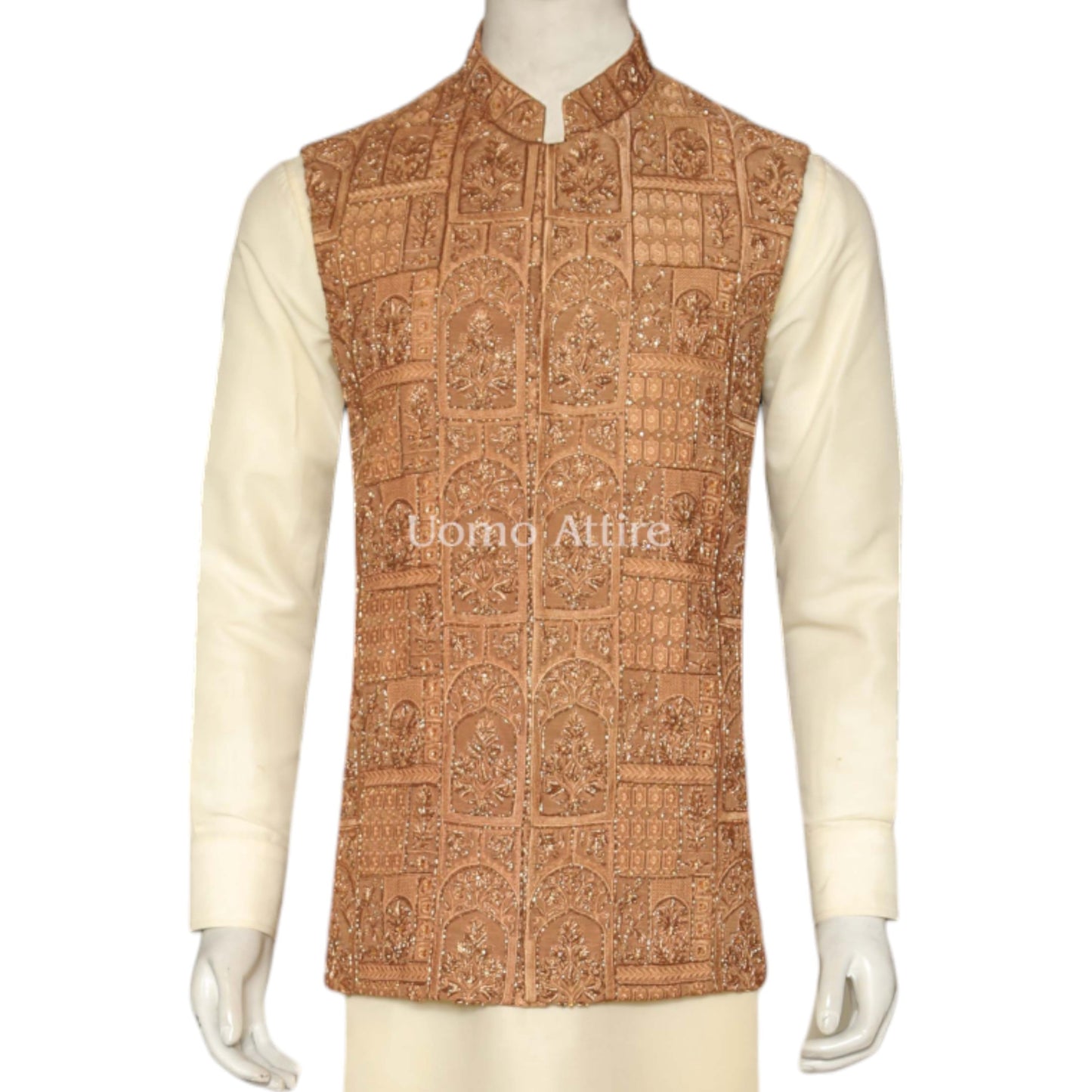 Rust Orange Mehndi Waistcoat for Groom in USA